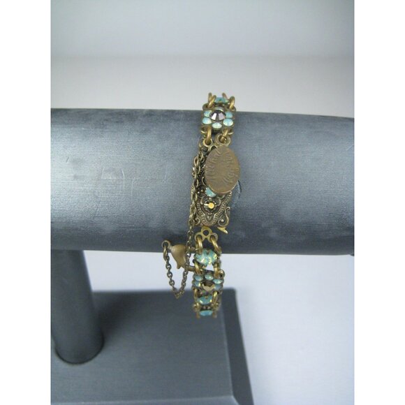 Michal Negrin Bronze Chain Bracelet Flower Swarovski AB Crystals Victorian Reviv - Picture 6 of 8